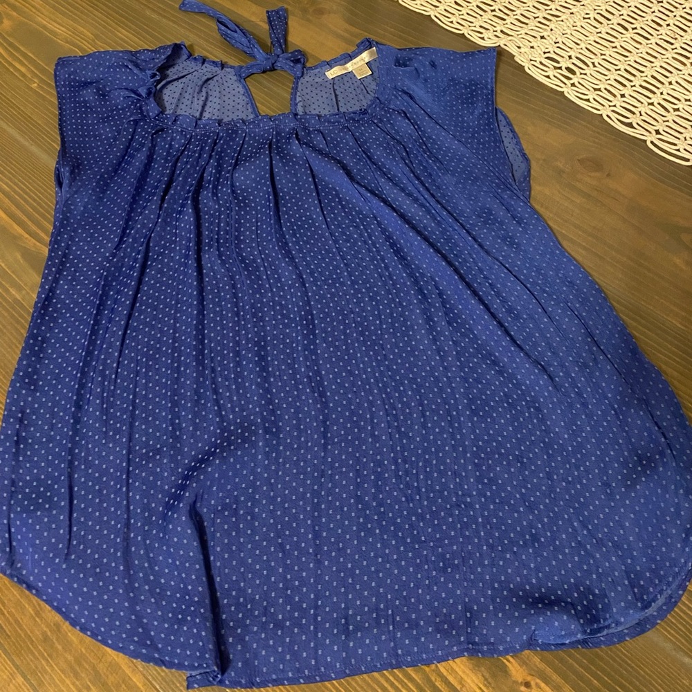 LC Lauren Conrad Cobalt Blue Swiss Dot Blouse. size Medium.
